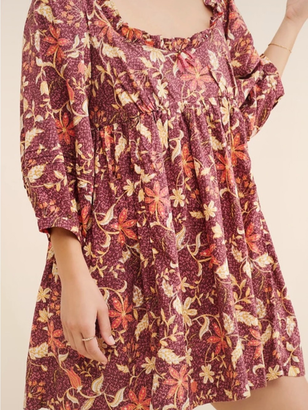 Free People Maroon Floral Peasant Tunic